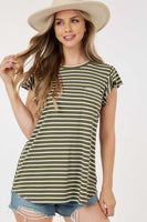 Round Neck Stripe Top with Pockets