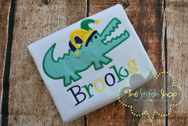 Mardi Gras Gator Applique and Embroidered Shirt