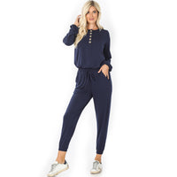 Long Sleeve Jogger Jumpsuit - Multiple Colors