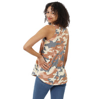 Camo Sleeveless Round Neck and Hem Top