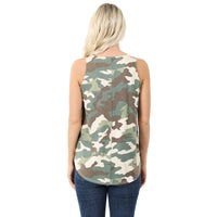 Camo Sleeveless Round Neck and Hem Top
