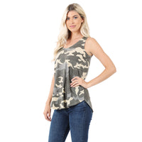 Camo Sleeveless Round Neck and Hem Top