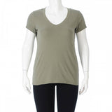 PLUS SIZE V-NECK LIGHTWEIGHT ELASTIC BASIC SHORT SLEEVE TEE