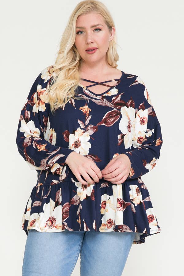 PLUS SIZE V-NECK DOLMAN RUFFLE BOTTOM TOP – The Stitch Shop