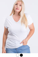PLUS SIZE V-NECK LIGHTWEIGHT ELASTIC BASIC SHORT SLEEVE TEE