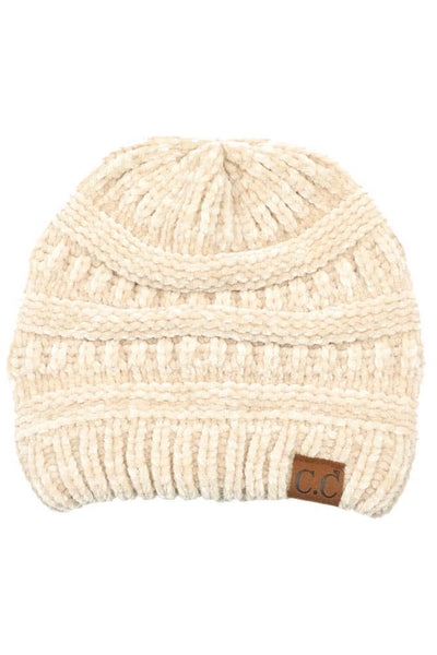 C.C Ribbed Chenille Beanie - Beige