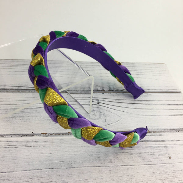 Small Mardi Gras braided velvet headband