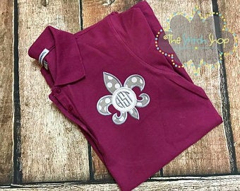 Fleur De Lis Monogram Applique and Embroidered Polo