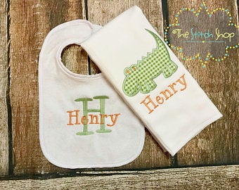 Alligator Bib and Burp Cloth Set