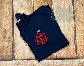 Apple Topper Monogram Embroidered Polo