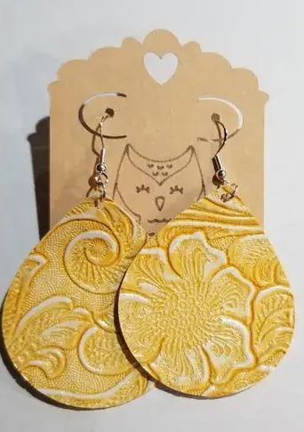 Yellow and Cream Floral Drop Dangle Earrings